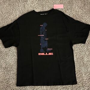 Black Graphic Tee with Blue and Red Design